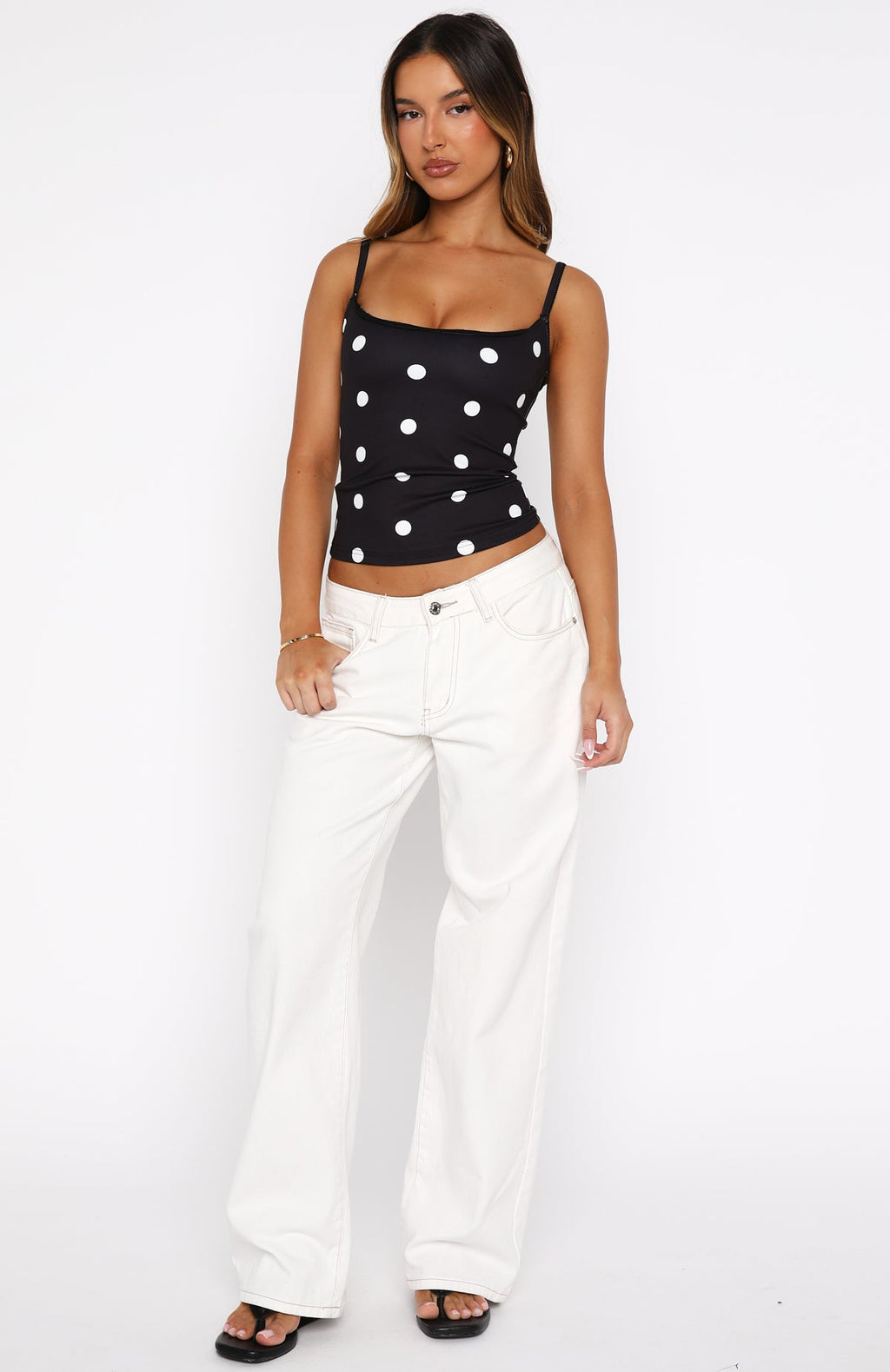 I'm The Answer Tank Top Black/White Polka Dot