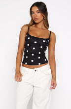 I'm The Answer Tank Top Black/White Polka Dot