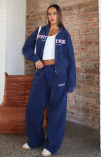 Just For Now Fleece Wide Leg Sweatpants Navy