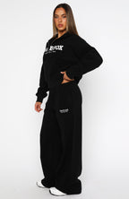Just For Now Fleece Wide Leg Sweatpants Black
