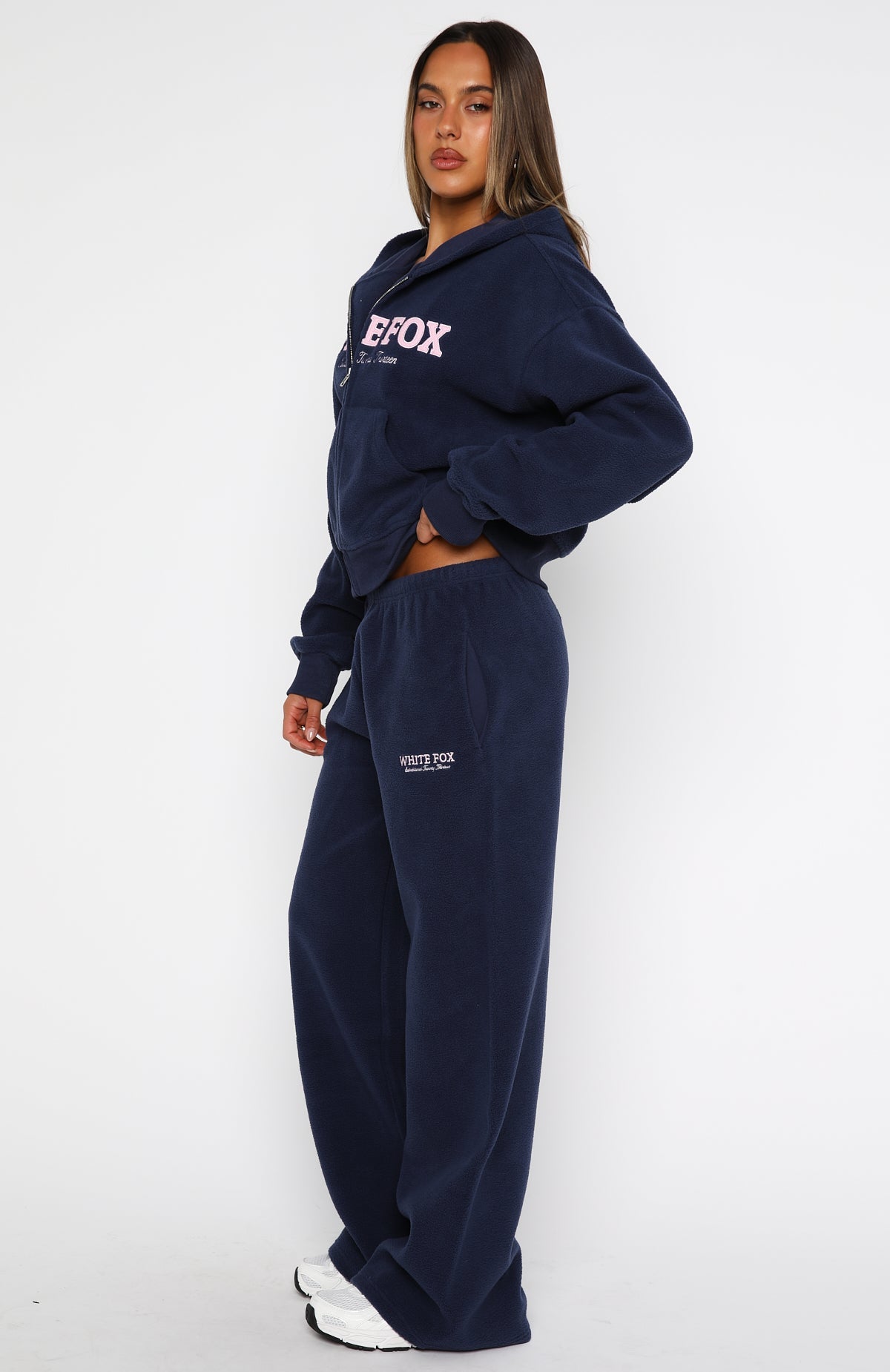 Just For Now Fleece Wide Leg Sweatpants Navy