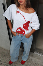 Just In Time Off Shoulder Cropped Tee Grey Marle