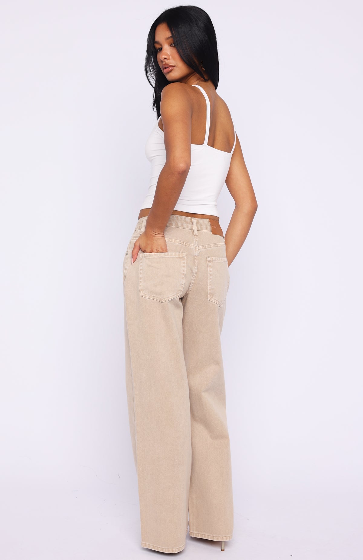 Kendall Mid Rise Wide Leg Jeans Sesame Wash