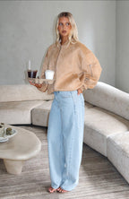 Kiara Mid Rise Barrel Leg Jeans Mid Blue