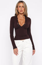 Knew That All Along Long Sleeve Top Dark Chocolate