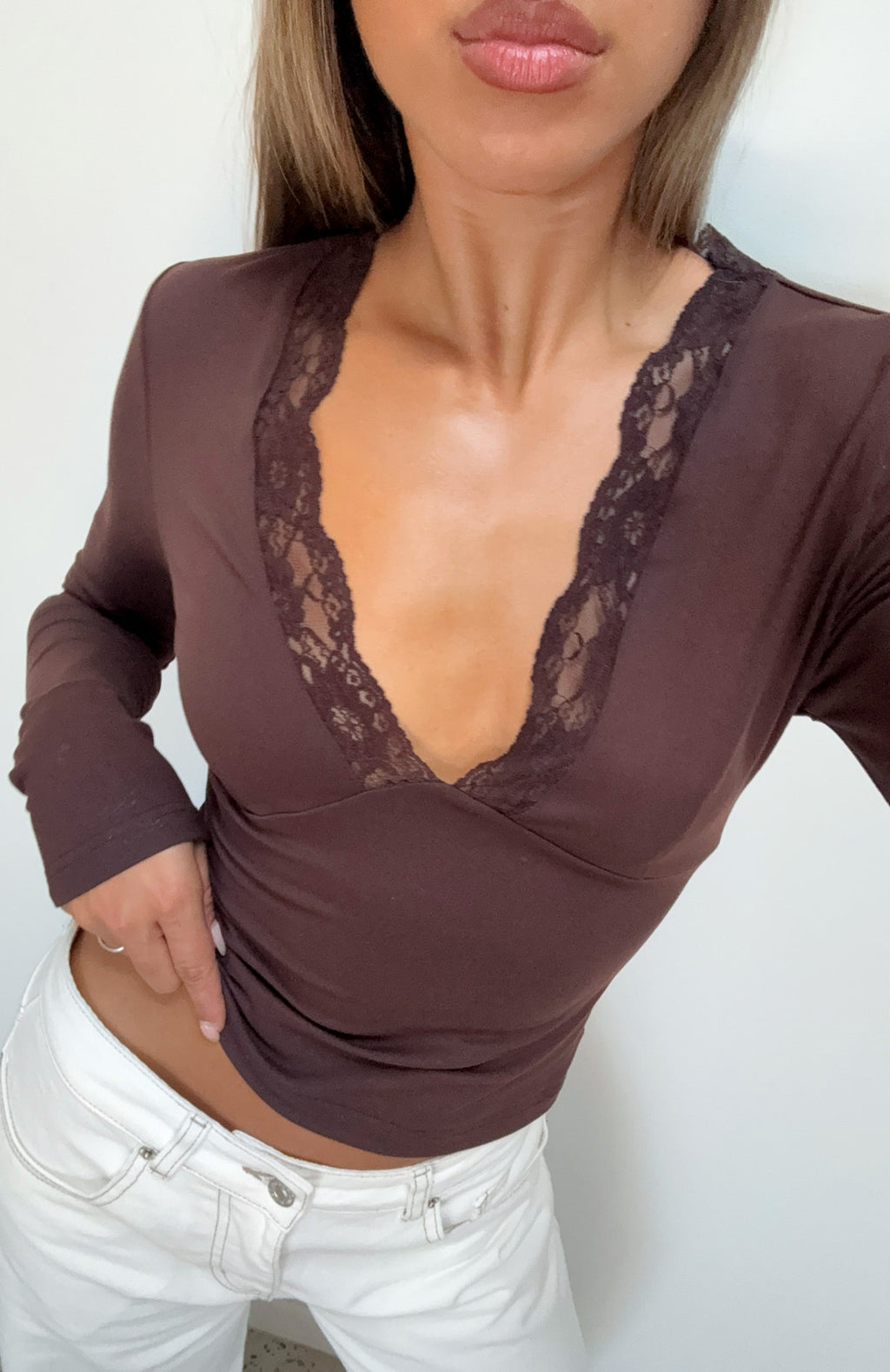 Knew That All Along Long Sleeve Top Dark Chocolate