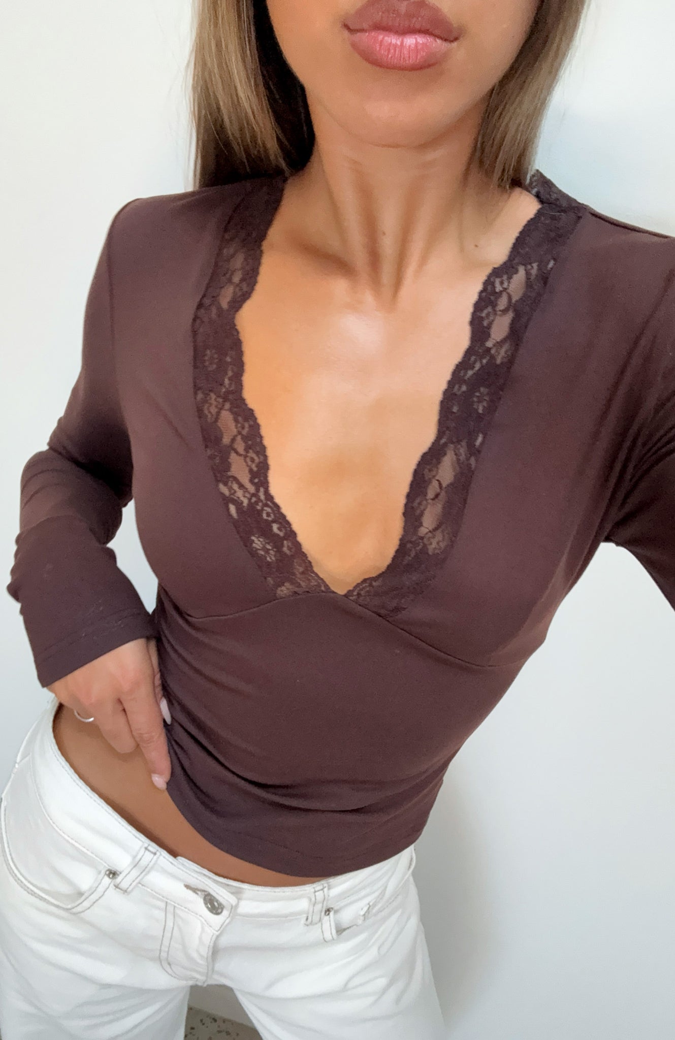 Knew That All Along Long Sleeve Top Dark Chocolate