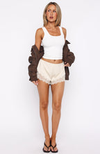 Last Petal Falls Lace Trim Shorts Cream