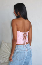 Let It Go Strapless Bustier Pink Polka Dot