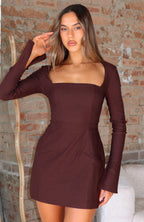 Living For Love Long Sleeve Mini Dress Chocolate