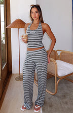 Looking Back Wide Leg Pants Grey Stripe