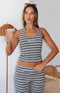 Looking Back Halter Top Grey Stripe