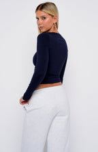 Love Addiction Long Sleeve Baby Tee Navy