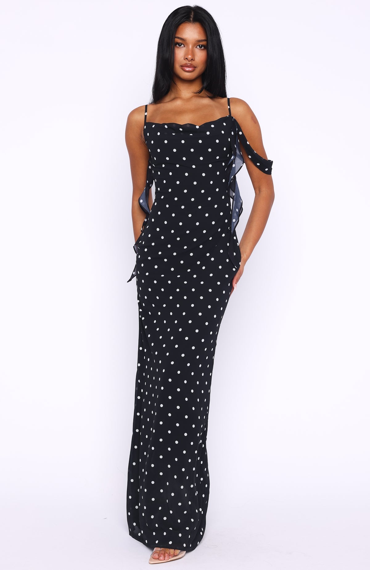 Love Blossoms Maxi Dress Black/White Polka Dot
