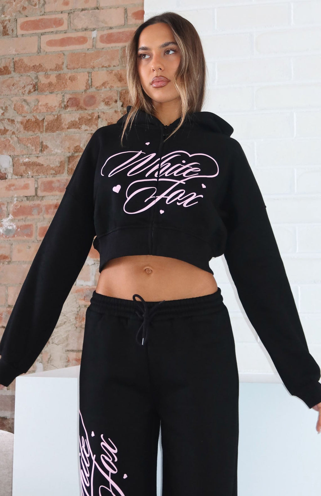 Love You Regardless Cropped Zip Front Hoodie Black
