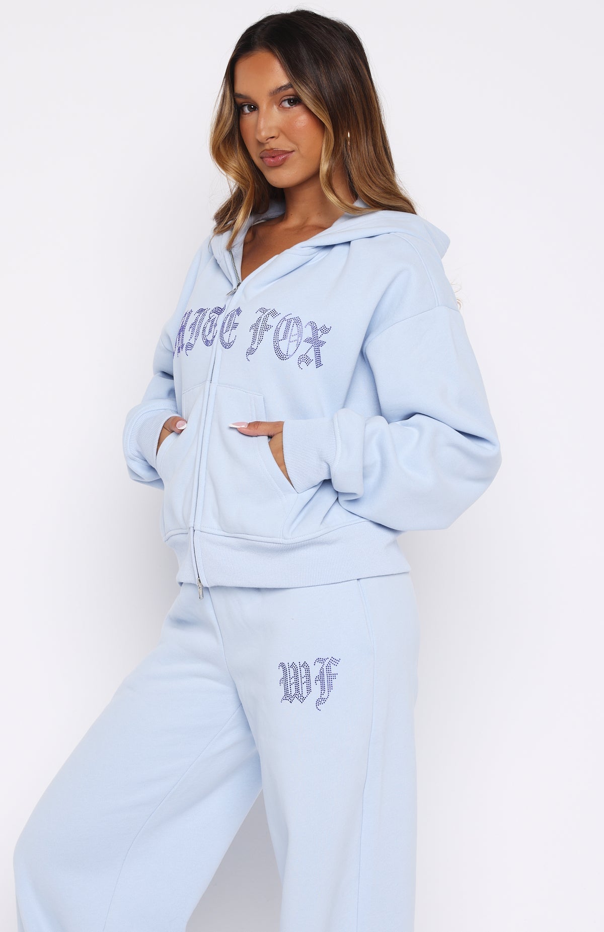 Lucky Ones Boxy Zip Front Hoodie Baby Blue