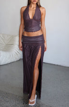 Mad At You Maxi Skirt Choc/Pink Polka Dot