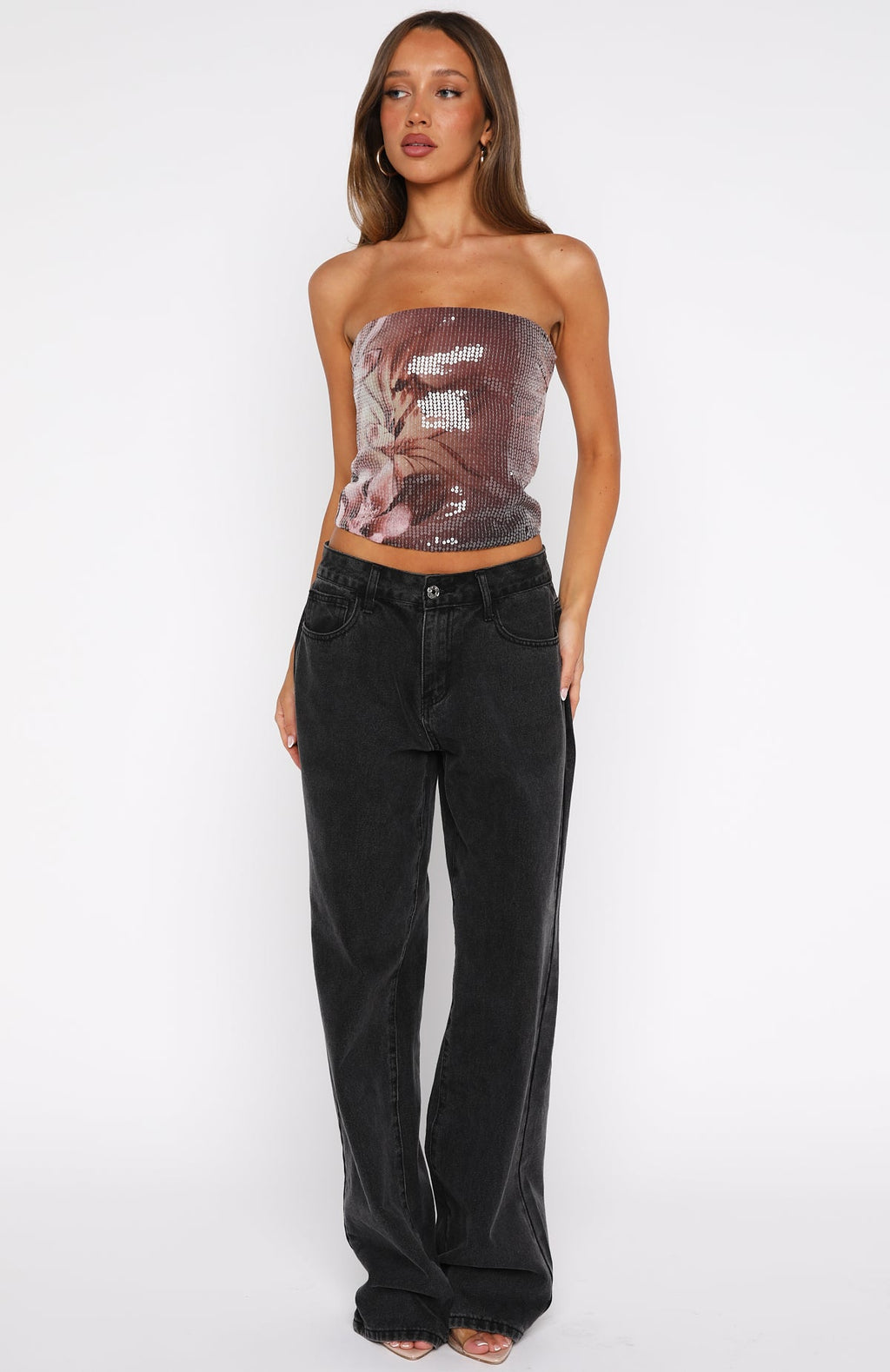 Make It Real Strapless Sequin Bustier Floral Shadows