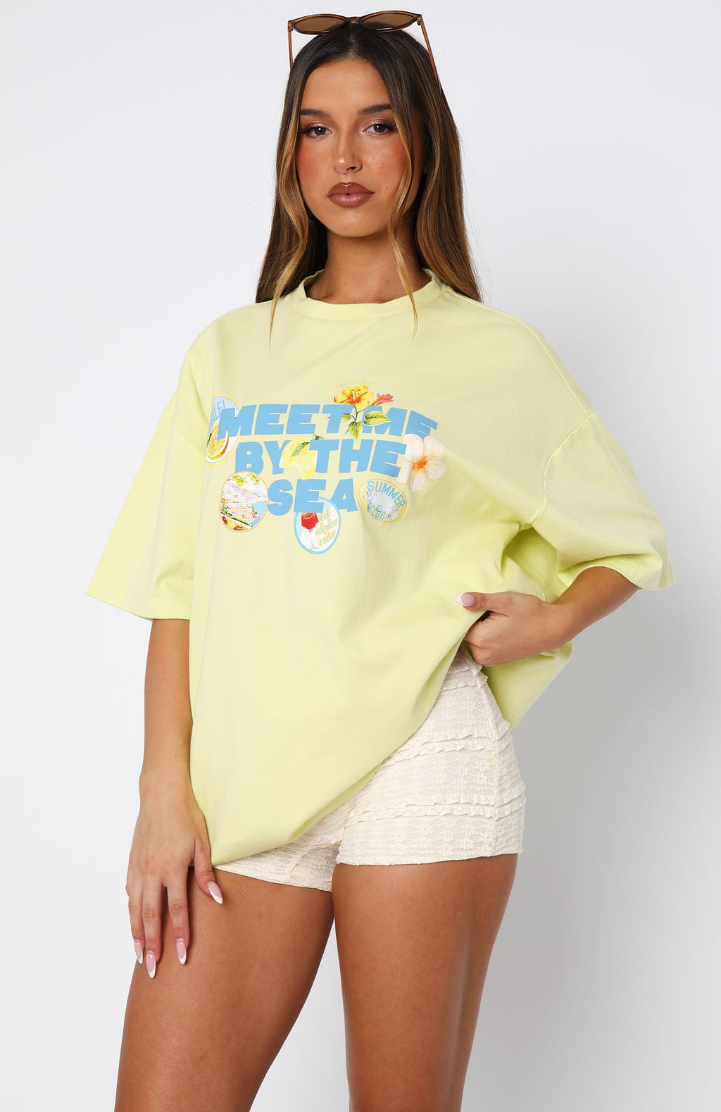 Meet Me By The Sea Oversized Tee Lime
