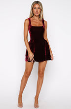 Midnight In Paris Velvet Mini Dress Burgundy