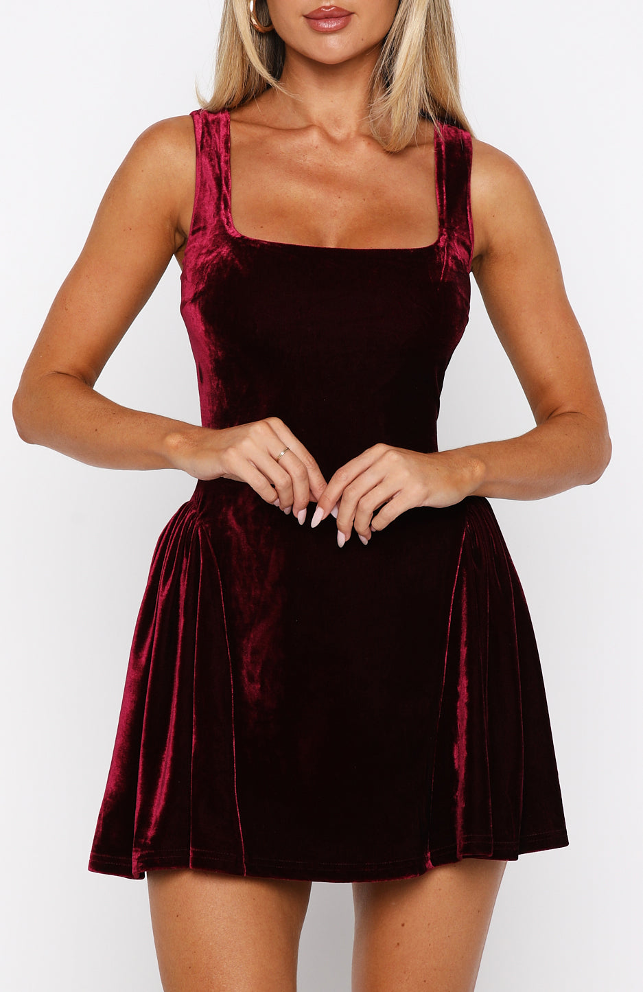 Midnight In Paris Velvet Mini Dress Burgundy