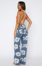 Jeanie Low Rise Wide Leg Jeans Flower Print