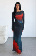 No Halo Long Sleeve Maxi Dress Midnight Scarlet
