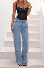 No More Excuses Mid Rise Wide Leg Jeans Mid Blue
