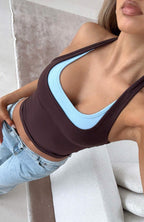 No Proof Double Layer Halter Top Chocolate/Blue