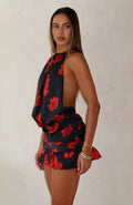 No Second Thoughts Halter Mini Dress Black Scarlet Bloom