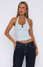 Not Over It Yet Halter Top Baby Blue