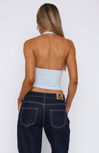 Not Over It Yet Halter Top Baby Blue