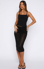 Obsidian Love Embellished Midi Skirt Black