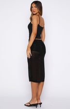 Obsidian Love Embellished Midi Skirt Black