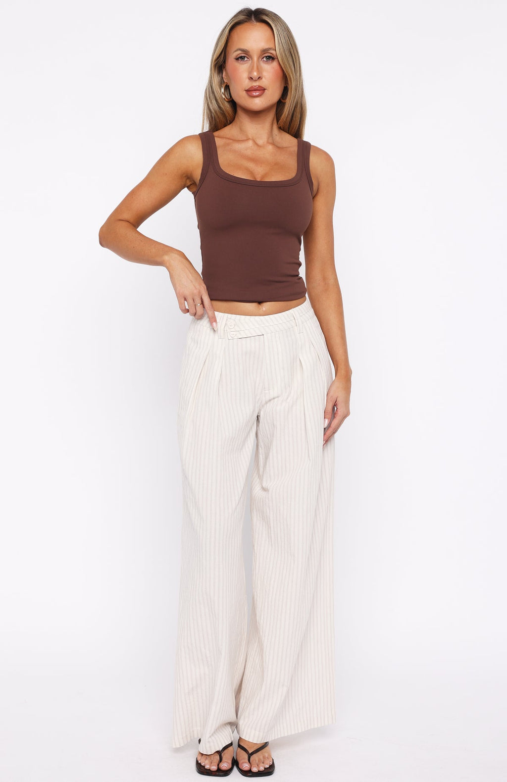 Office Romance Wide Leg Pants White/Beige Stripe