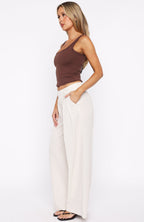 Office Romance Wide Leg Pants White/Beige Stripe