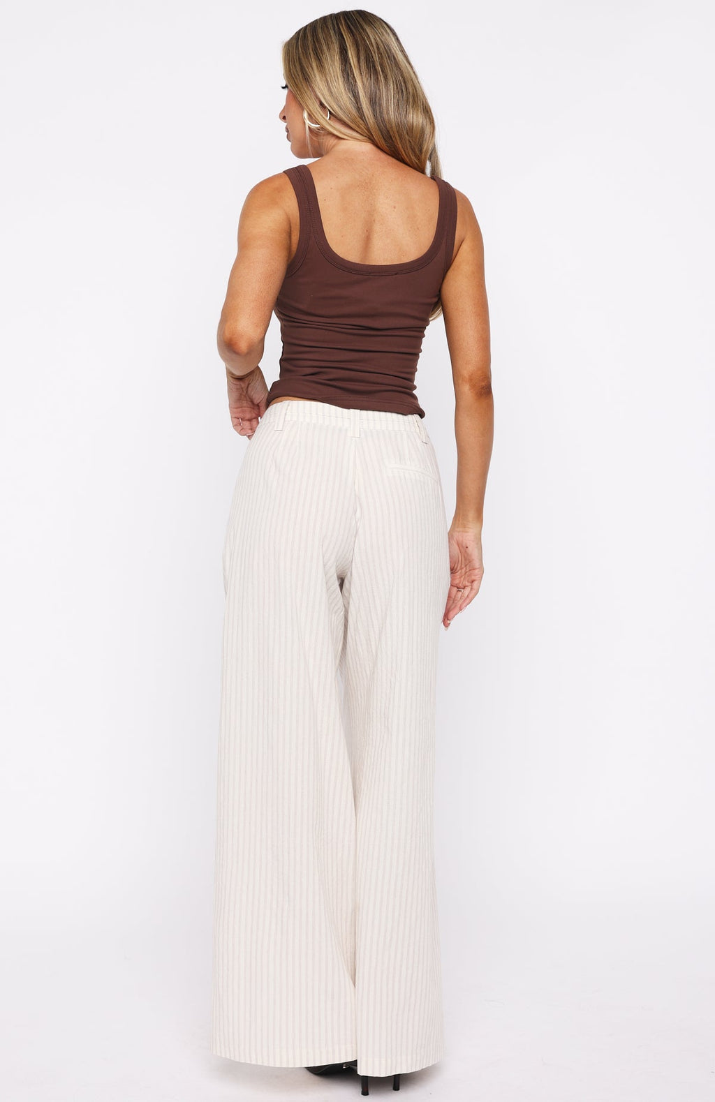 Office Romance Wide Leg Pants White/Beige Stripe