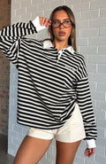 Out Again Long Sleeve Rugby Shirt Black/Grey Stripe