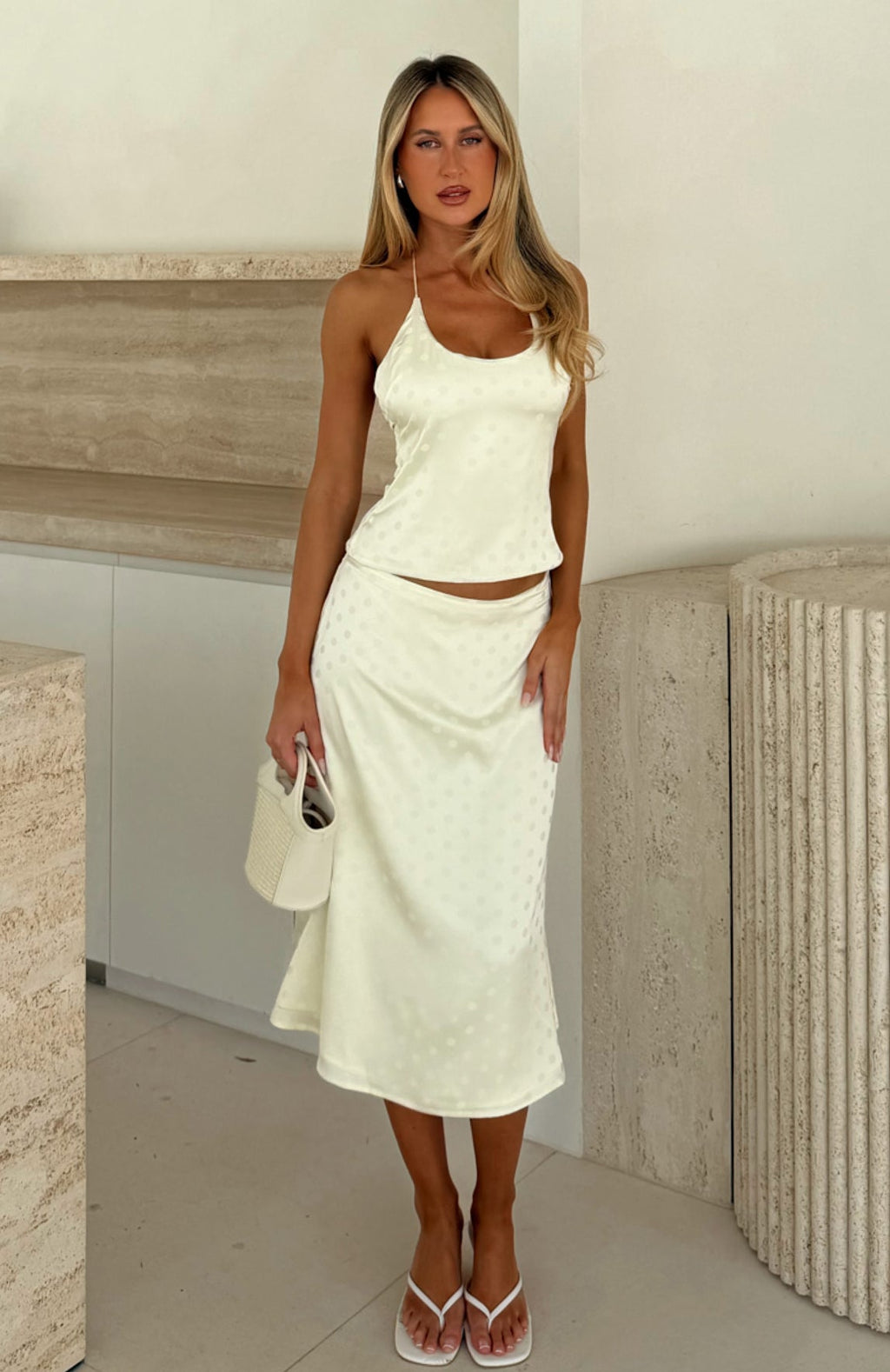 Palm Breeze Midi Skirt Cream