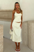 Palm Breeze Midi Skirt Cream