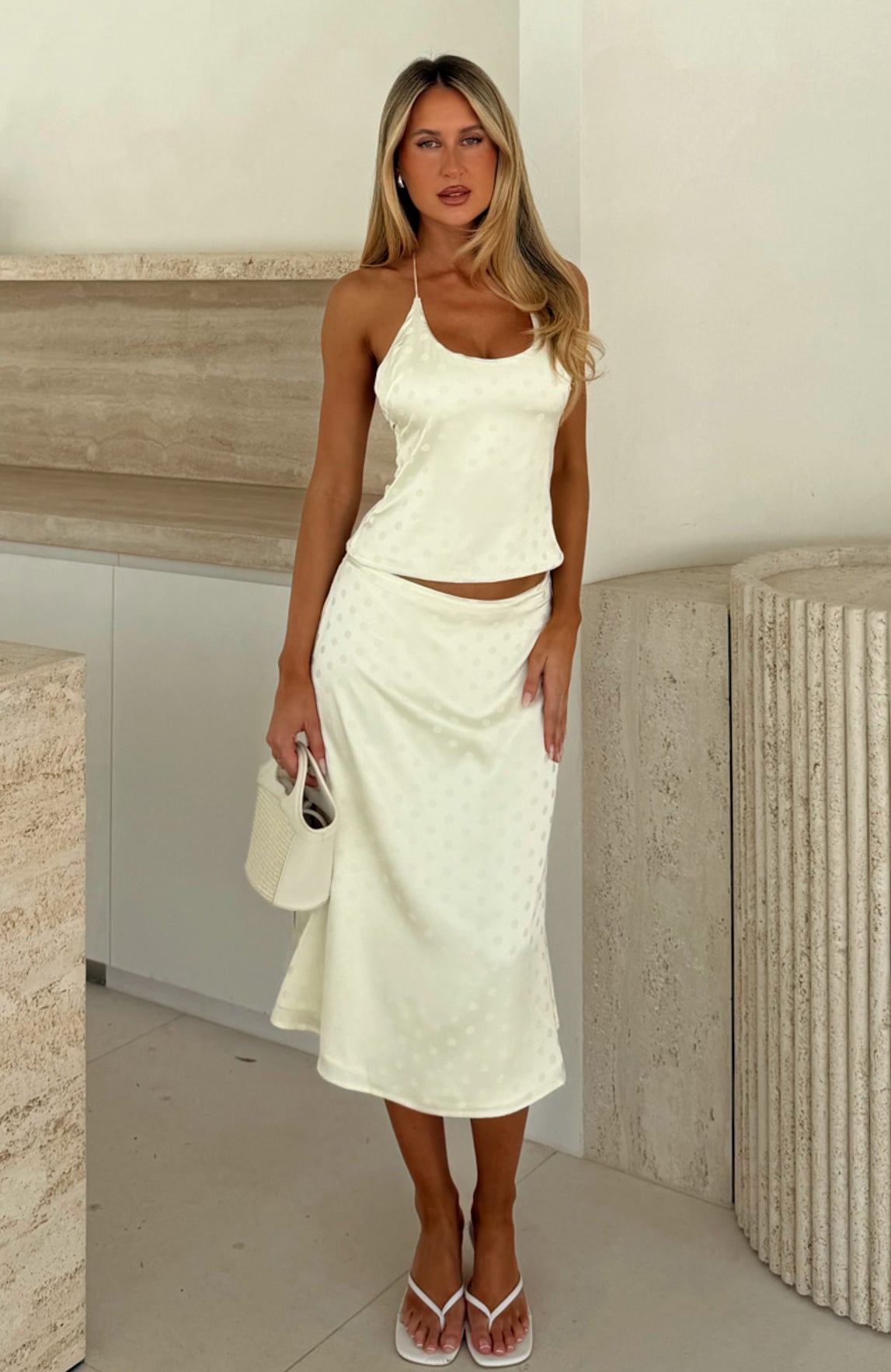 Palm Breeze Midi Skirt Cream