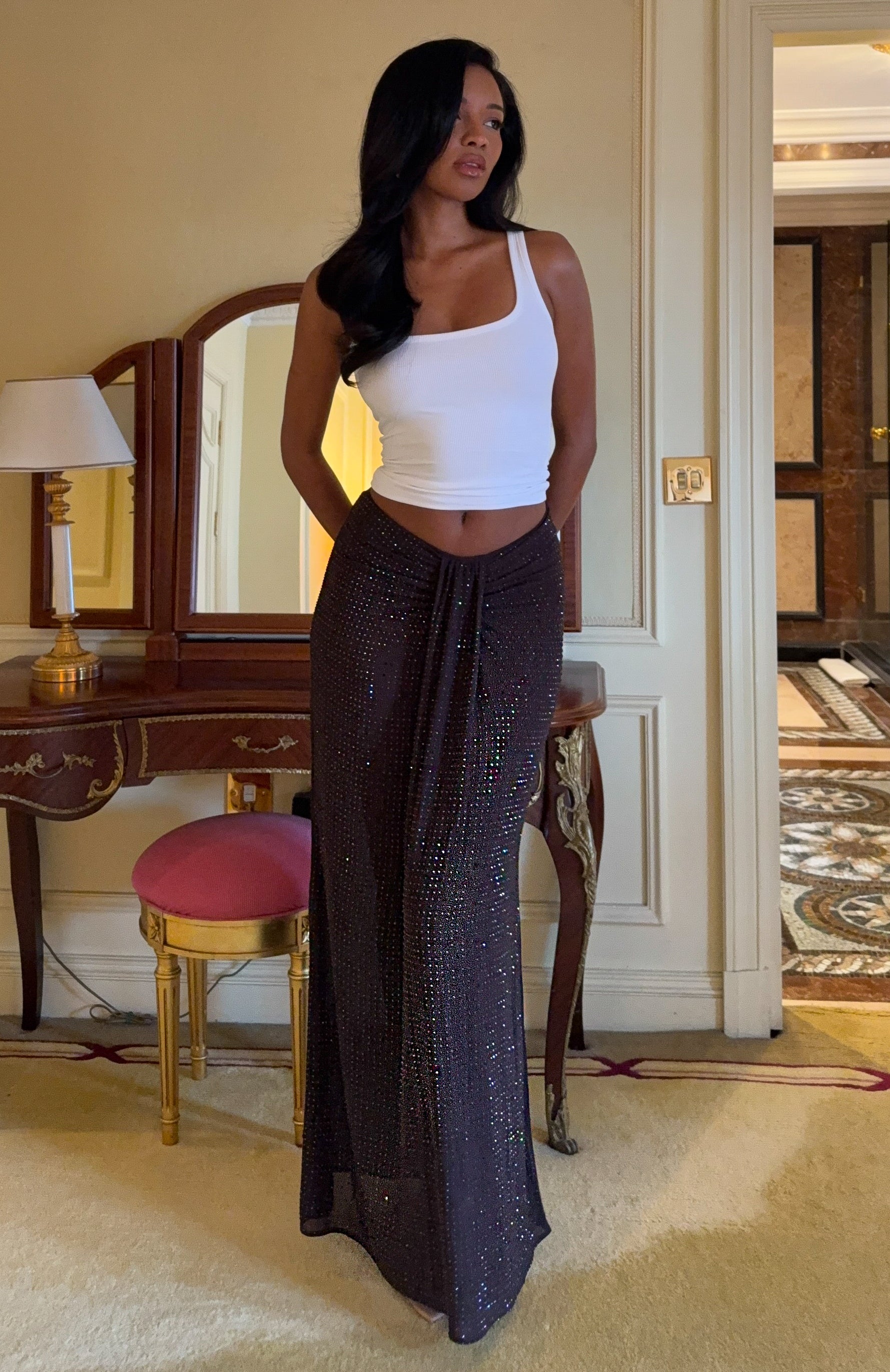 Secret Kisses Embellished Maxi Skirt Chocolate