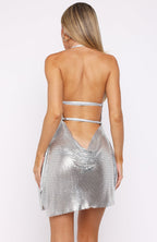 Phantom Touch Metal Mesh Mini Dress Silver