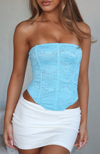 Play Your Part Strapless Bustier Cyan