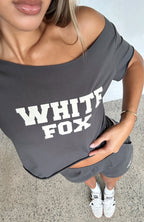 Put In Overtime Off Shoulder Relaxed Tee Shadow