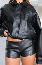 Say It To My Face PU Shorts Black