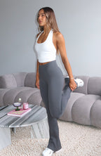 Scared To Confess Seamless Ribbed Flare Pants Charcoal