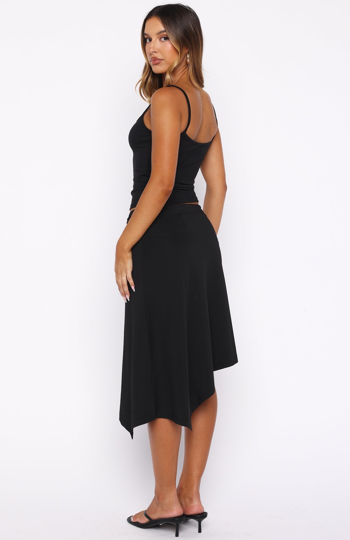 Sending My Love Asymmetric Midi Skirt Black