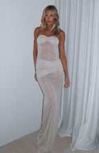 Sheer Grace Strapless Glitter Maxi Dress Champagne