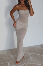 Sheer Grace Strapless Glitter Maxi Dress Champagne
